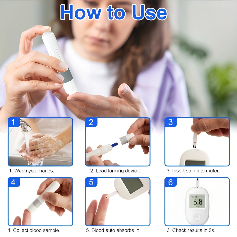 Medidor Digital Compacto para Kit de Teste de Açúcar no Sangue Portátil