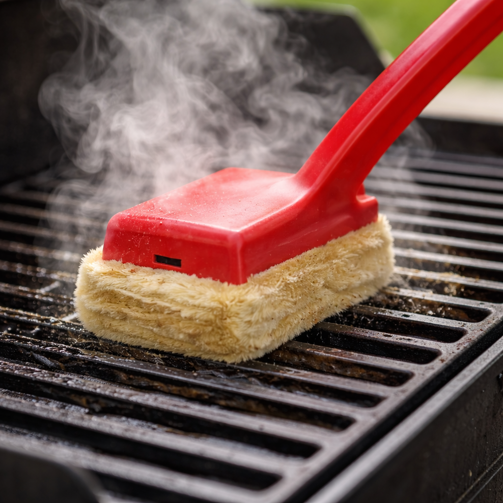 Kartáč na gril poháněný párou s dlouhou rukojetí pro snadné čištění grilu