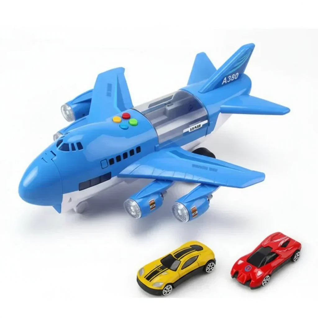AeroSprint Trägheitsflugzeug-Spielzeug mit Musik, Lichtern und Mini-Autos für Kinder