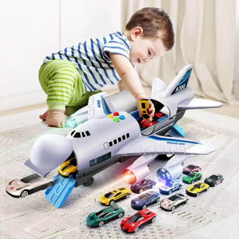 AeroSprint Trägheitsflugzeug-Spielzeug mit Musik, Lichtern und Mini-Autos für Kinder