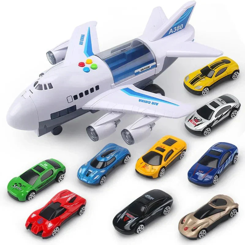 AeroSprint Trägheitsflugzeug-Spielzeug mit Musik, Lichtern und Mini-Autos für Kinder