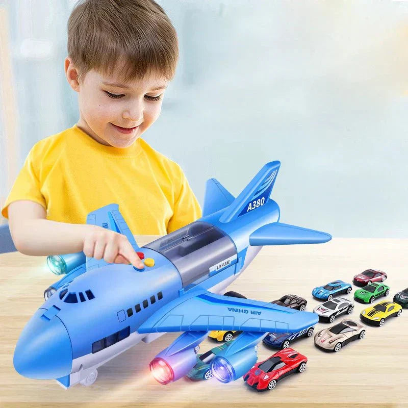 AeroSprint Trägheitsflugzeug-Spielzeug mit Musik, Lichtern und Mini-Autos für Kinder