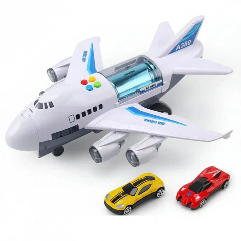 AeroSprint Trägheitsflugzeug-Spielzeug mit Musik, Lichtern und Mini-Autos für Kinder