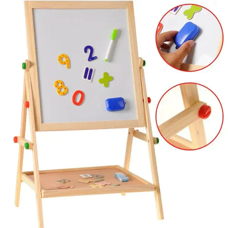 CreativeEase magnetická tabule a křídová tabule pro děti s nastavitelným dřevěným rámem