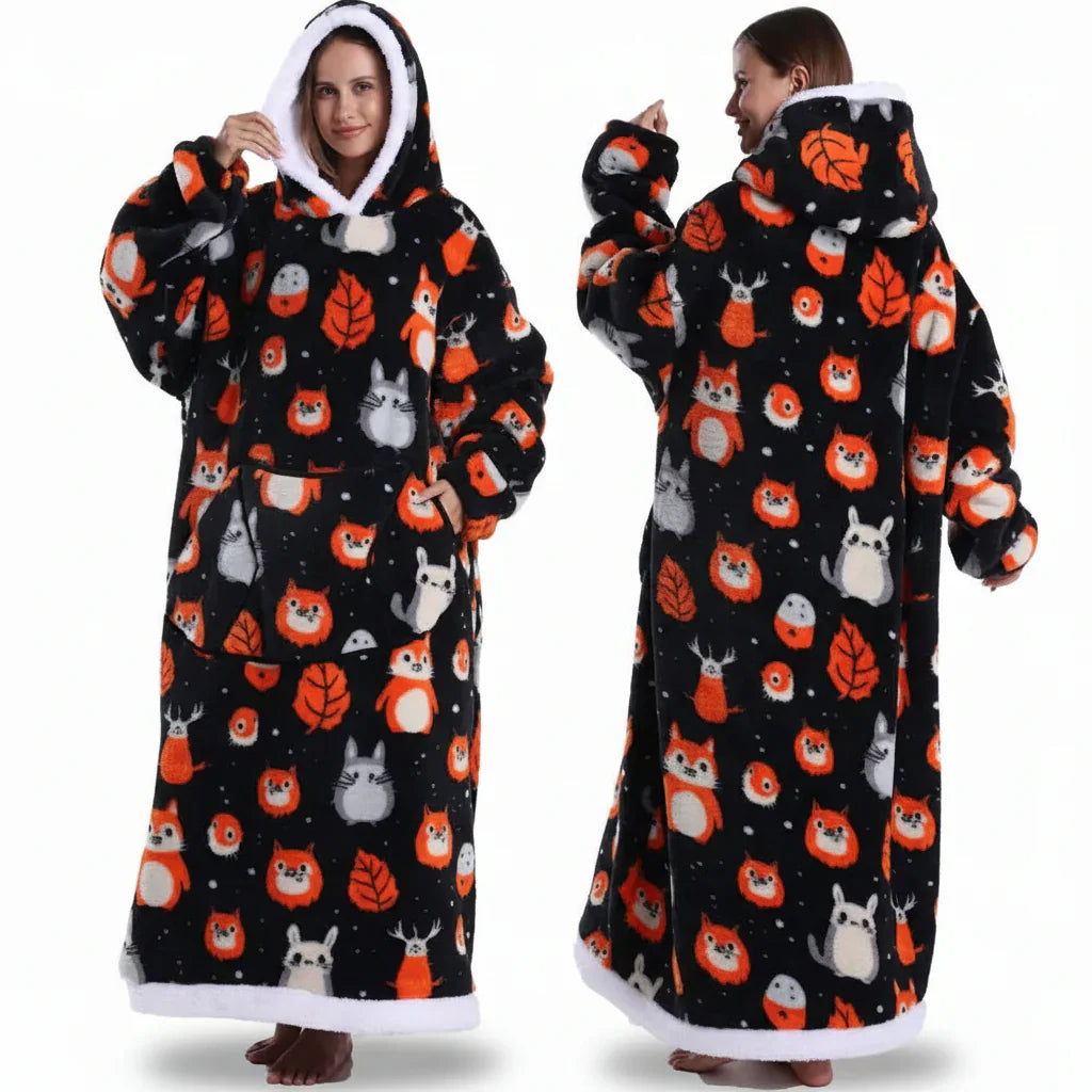 ハロウィンプリント付きオーバーサイズシェルパブランケットフーディー