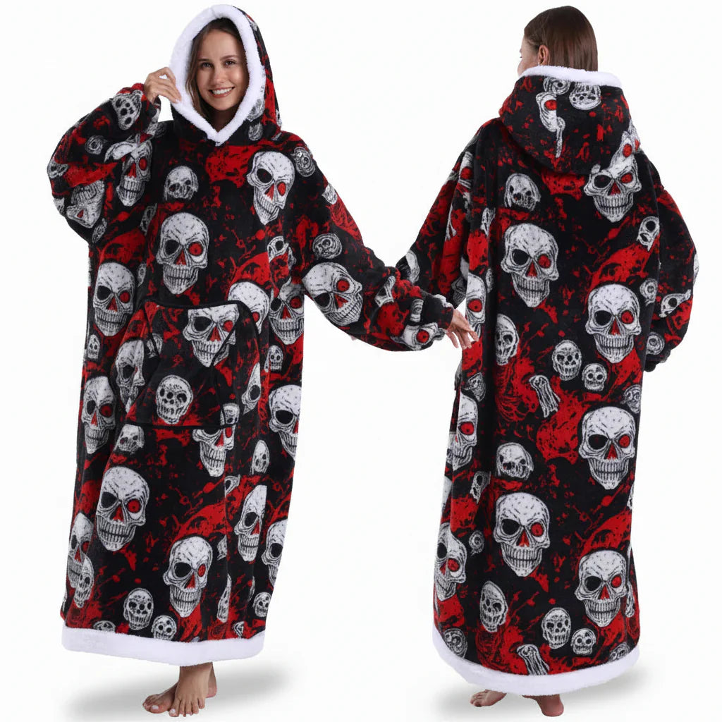 ハロウィンプリント付きオーバーサイズシェルパブランケットフーディー