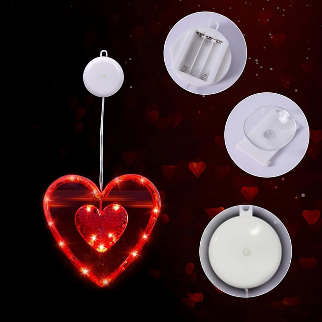Heart Shaped LED Window Lights With Battery Power And Suction Cup