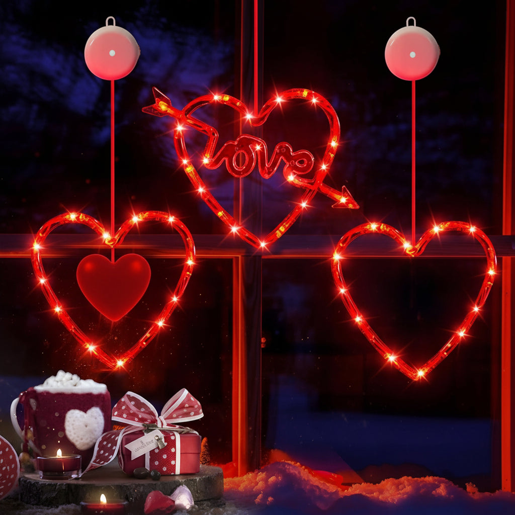 Heart Shaped LED Window Lights With Battery Power And Suction Cup