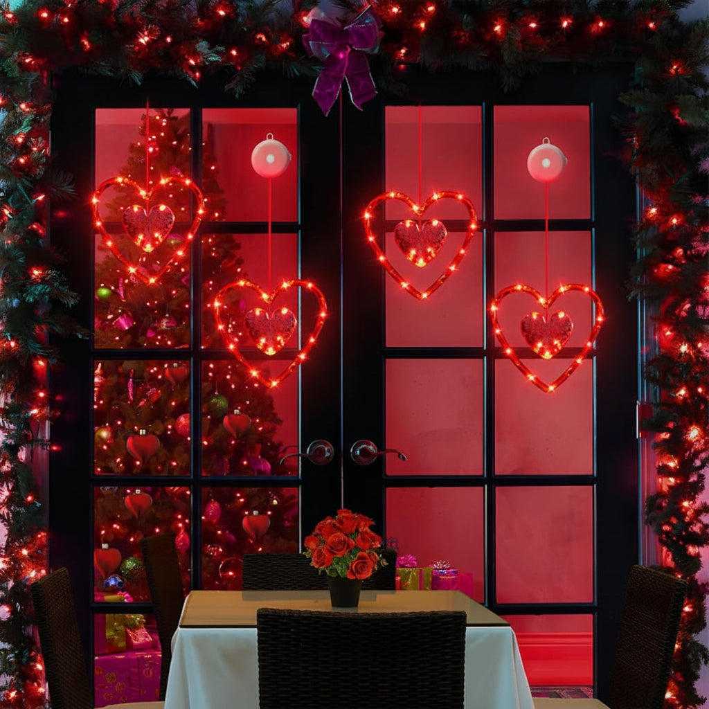 Heart Shaped LED Window Lights With Battery Power And Suction Cup