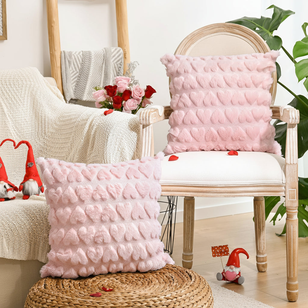 Putetrekk med rosa hjerteprint i polyester, valentinstema