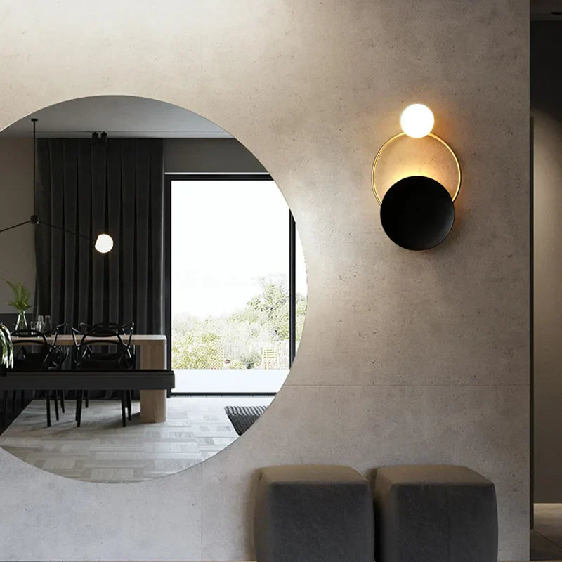 Designer glaslampa för väggar med modern rund sfärisk metallram