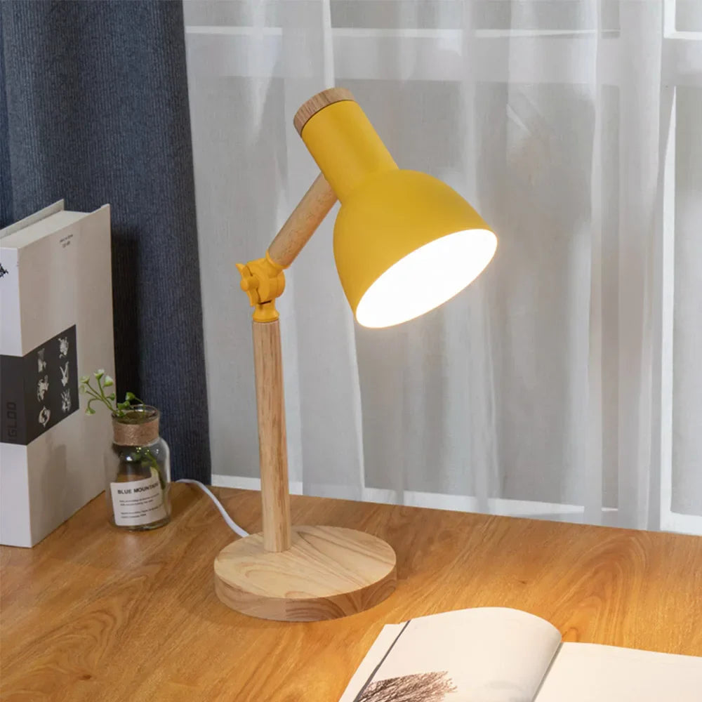 Nordic Wooden Desk Lamp With Adjustable Head And Colorful Shade
