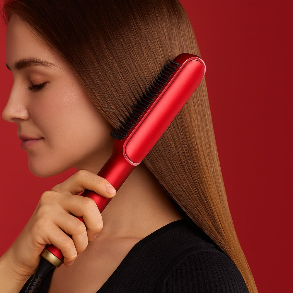 Peigne lissant chauffant et brosse coiffante pour des mèches lisses