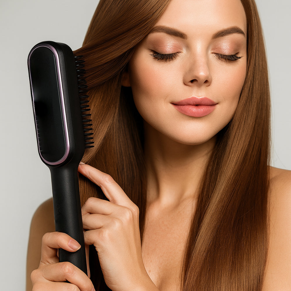 Peigne lissant chauffant et brosse coiffante pour des mèches lisses