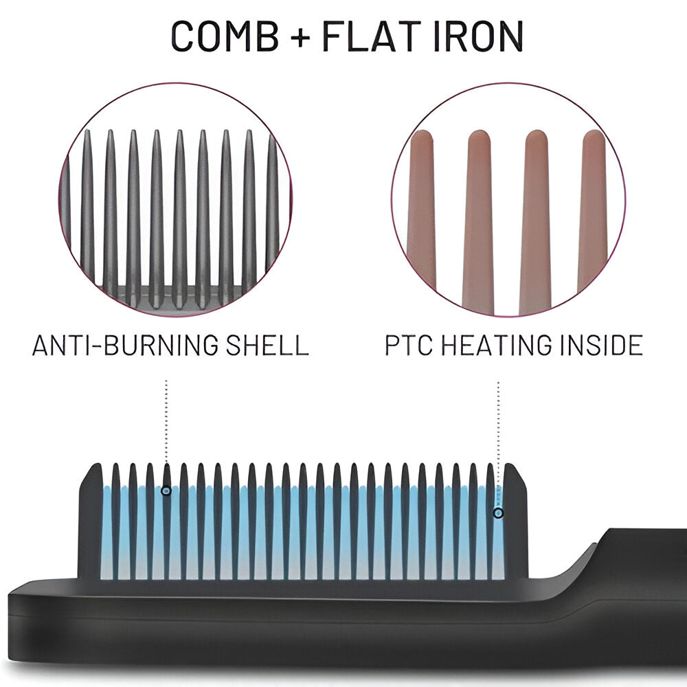 Peigne lissant chauffant et brosse coiffante pour des mèches lisses