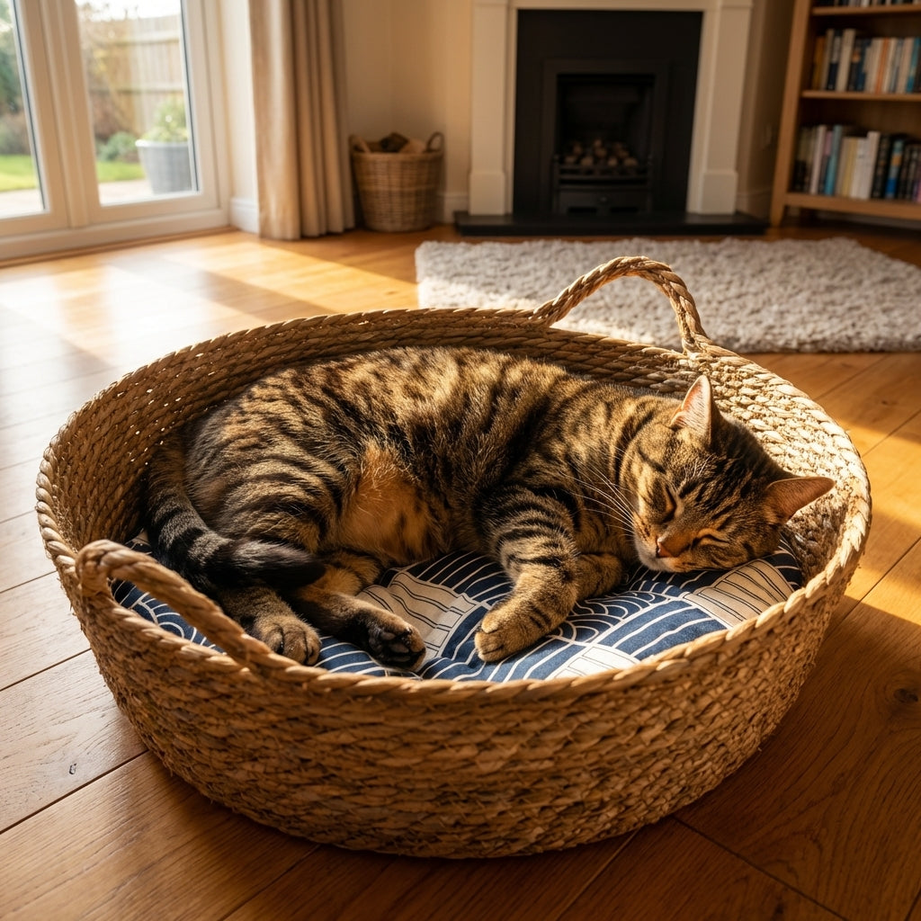 Cattail Hand-Woven Cat Basket Bed in Natural Material, 35 42 48 cm | Rosalyssa