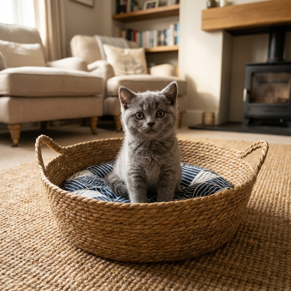 Cattail Hand-Woven Cat Basket Bed in Natural Material, 35 42 48 cm | Rosalyssa