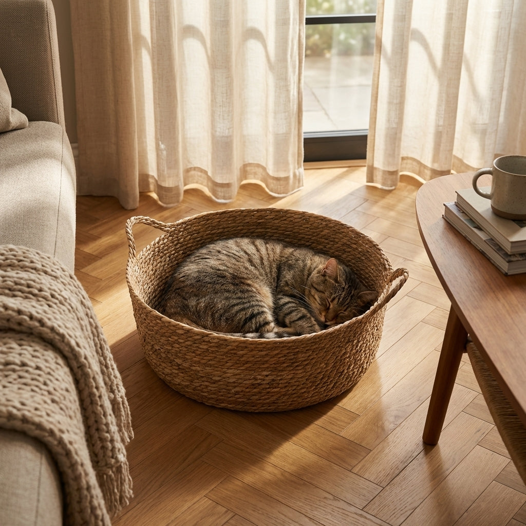 Cattail Hand-Woven Cat Basket Bed in Natural Material, 35 42 48 cm | Rosalyssa