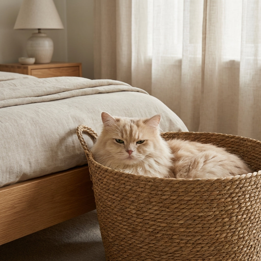 Cattail Hand-Woven Cat Basket Bed in Natural Material, 35 42 48 cm | Rosalyssa