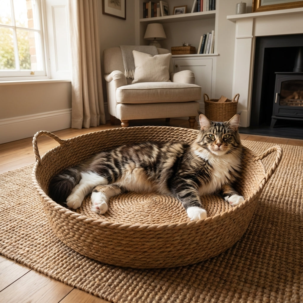 Cattail Hand-Woven Cat Basket Bed in Natural Material, 35 42 48 cm | Rosalyssa