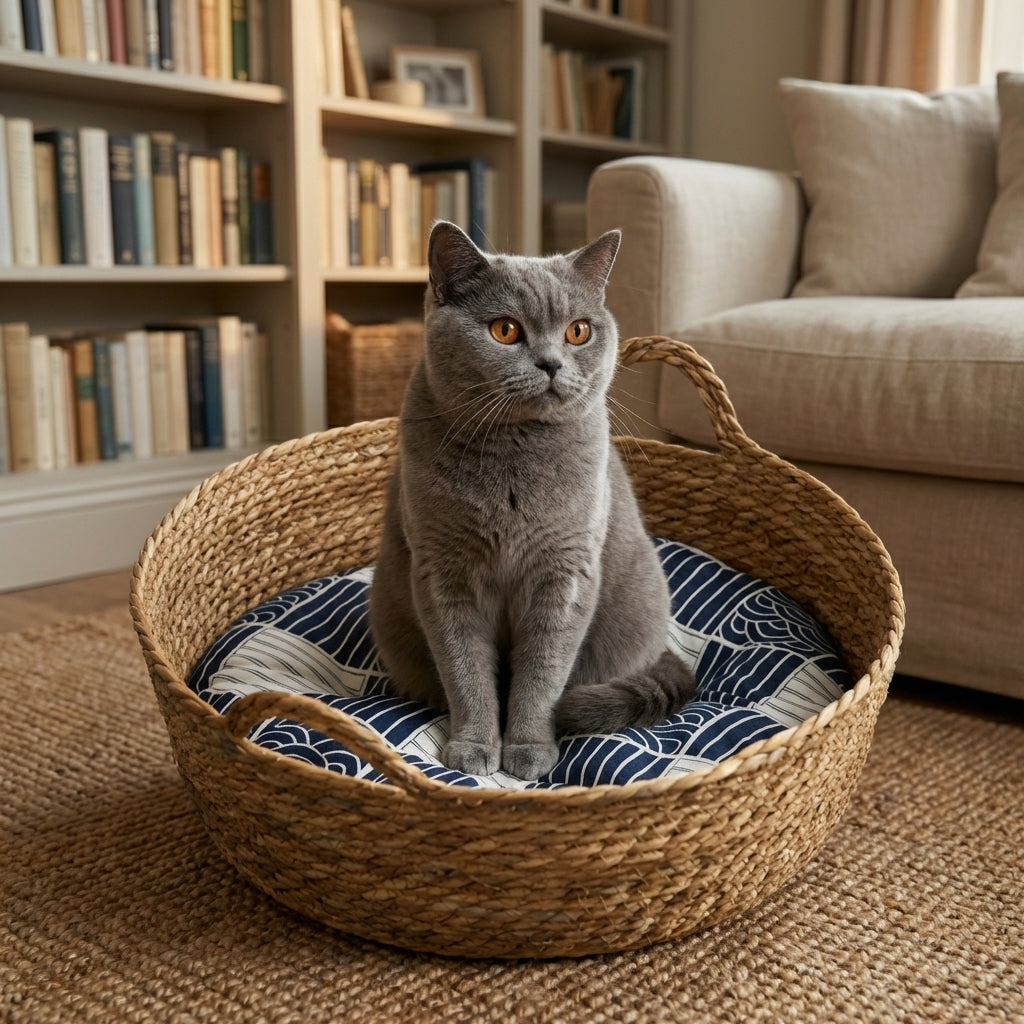 Cattail Hand-Woven Cat Basket Bed in Natural Material, 35 42 48 cm | Rosalyssa