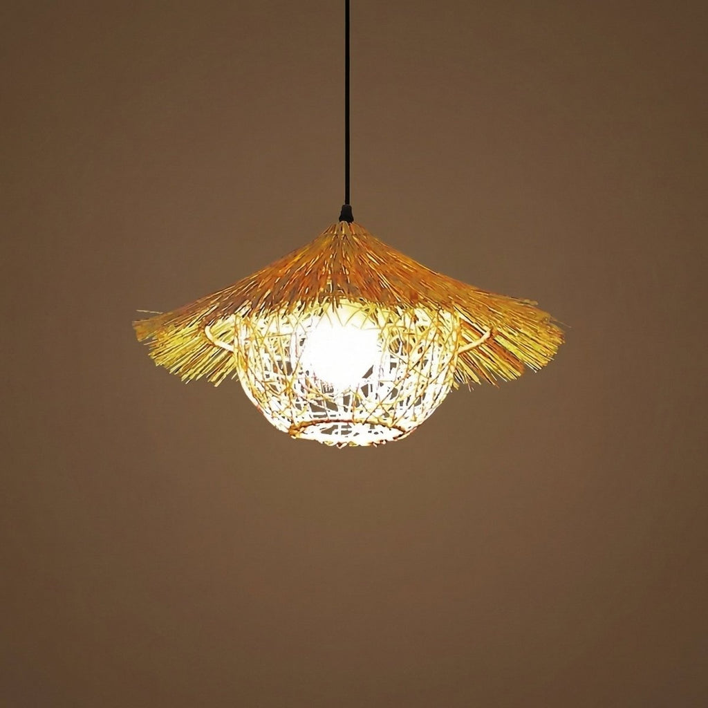 Lustre en bambou tissé à la main avec motifs à franges | Rosalyssa
