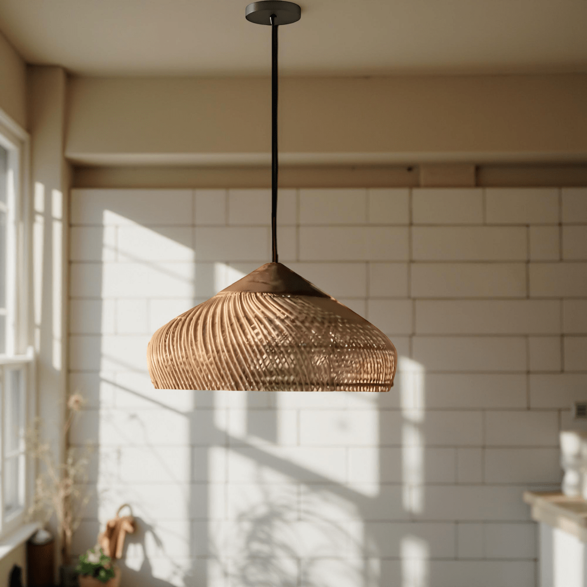 Vintage stil håndvævet rattan pendellampe, 12 tommer | Rosalyssa