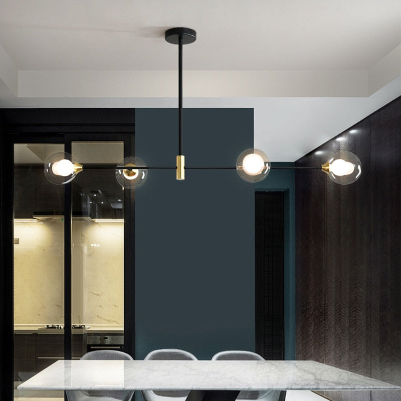 Novaelle Nordic Glass Kugellampen-Schirm Deckenleuchte in poliertem Chrom | Snurv