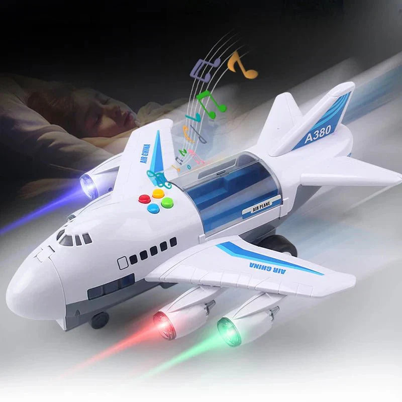 AeroSprint Trägheitsflugzeug-Spielzeug mit Musik, Lichtern und Mini-Autos für Kinder