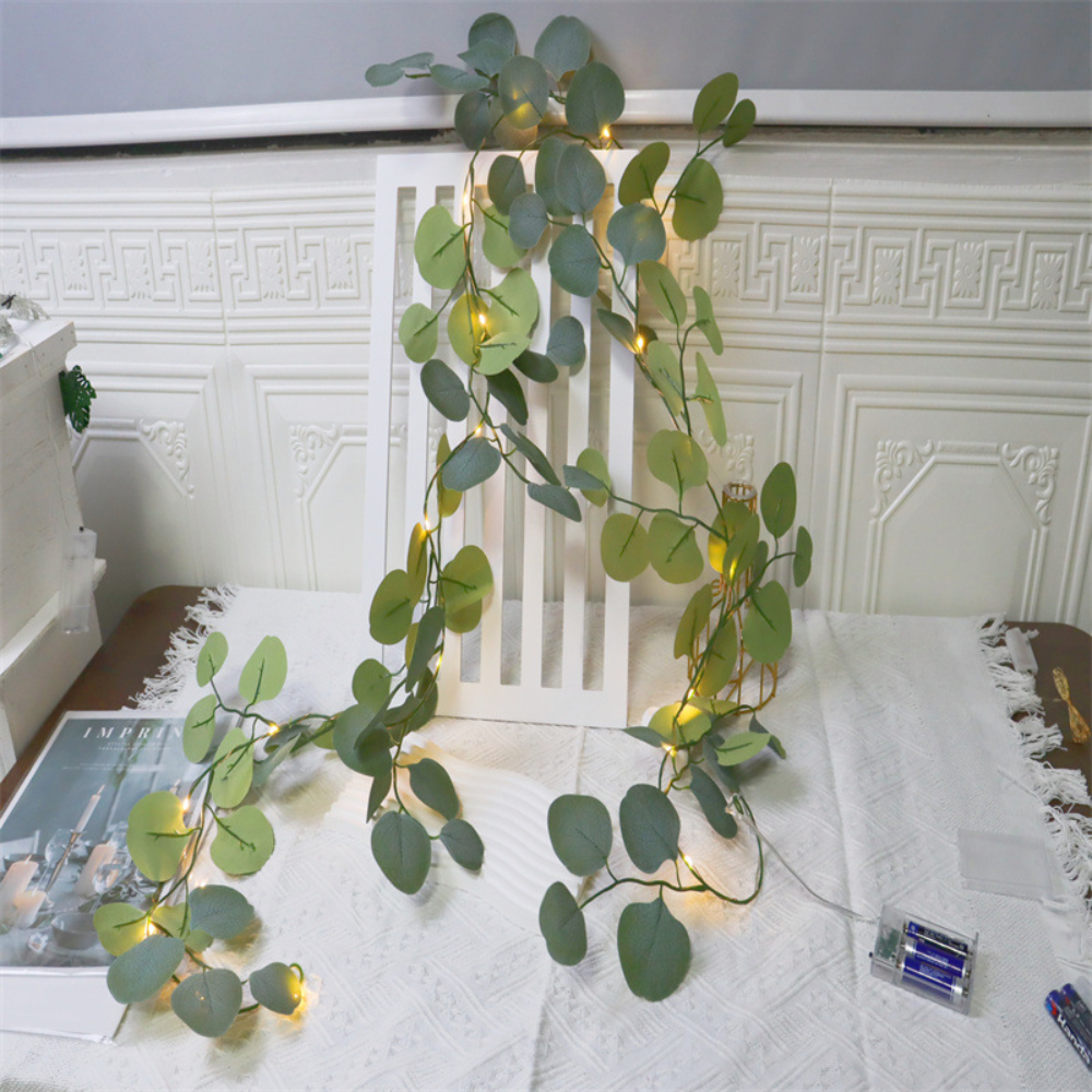 Guirlande LED en rotin d'eucalyptus pour manteaux de cheminée et étagères