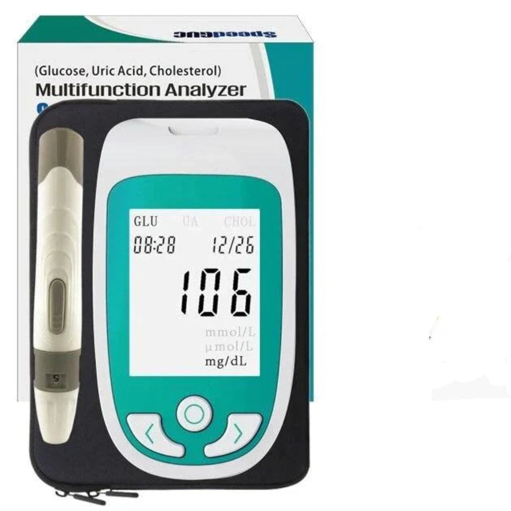 Domácí testovací sada na krevní glukózu a cholesterol s LCD displejem