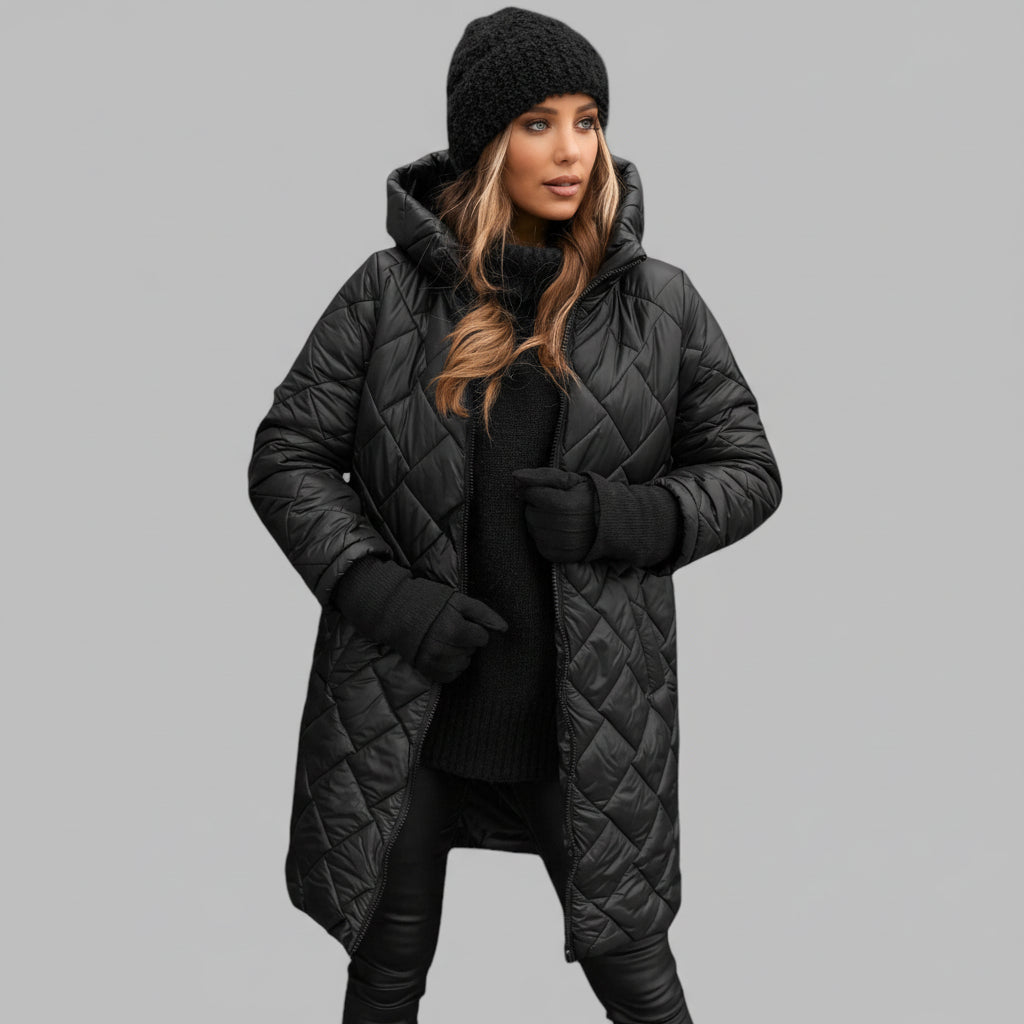 Warm Quilted Jacket With Hood For Cold Weather Style