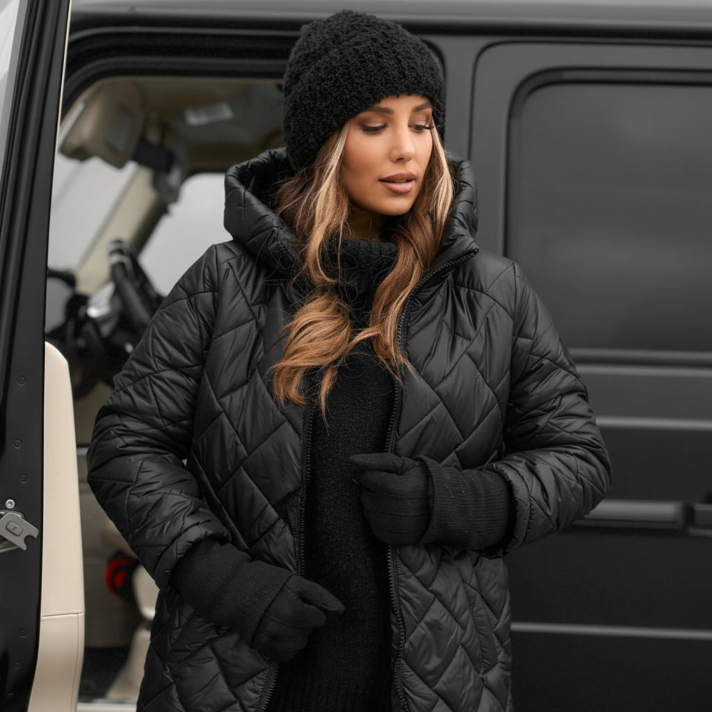 Warm Quilted Jacket With Hood For Cold Weather Style