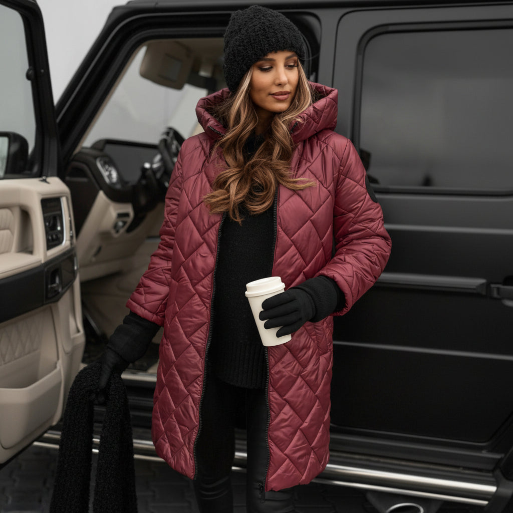 Warm Quilted Jacket With Hood For Cold Weather Style