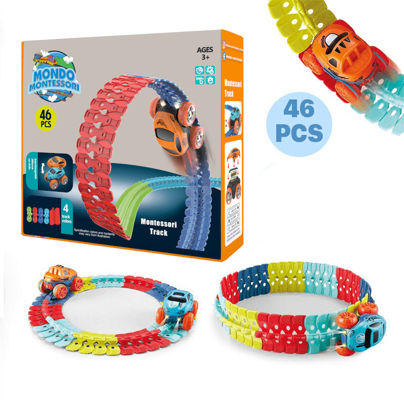 ערכת מסלול יצירתית FlexiRace עם מסלולים וגשרים גמישים