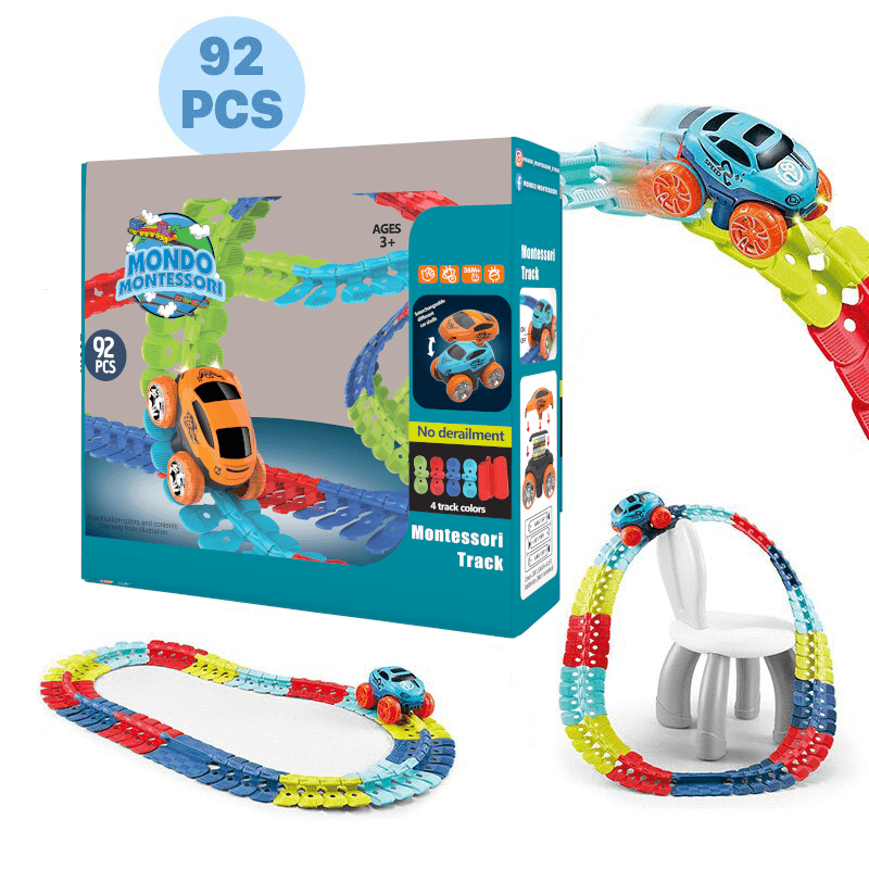 ערכת מסלול יצירתית FlexiRace עם מסלולים וגשרים גמישים