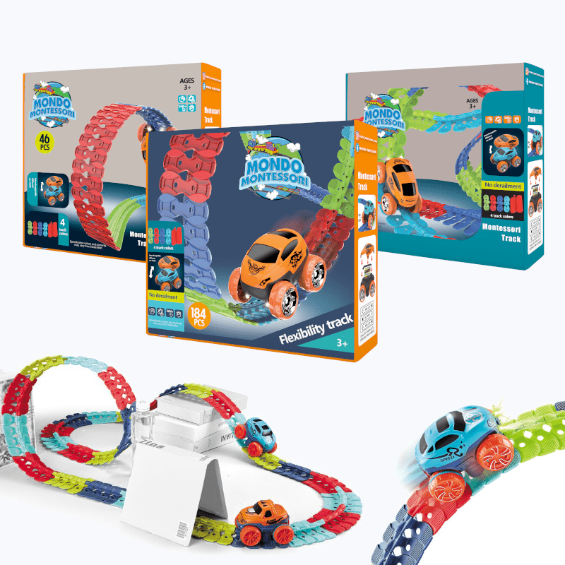 ערכת מסלול יצירתית FlexiRace עם מסלולים וגשרים גמישים