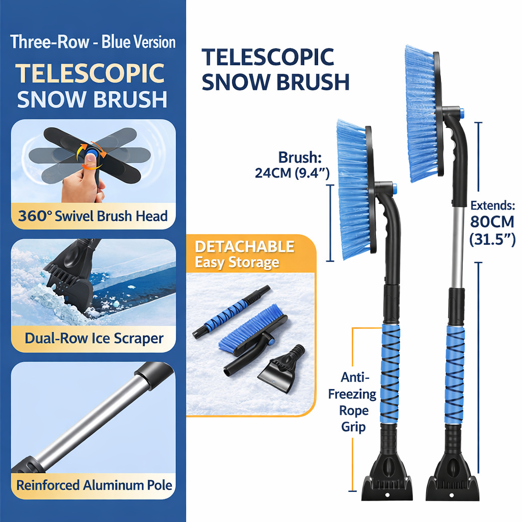 Outil d'hiver pour pare-brise avec grattoir à glace et brosse à neige