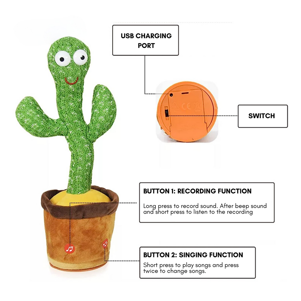Interactive Dancing Cactus Plush Toy That Talks and Sings