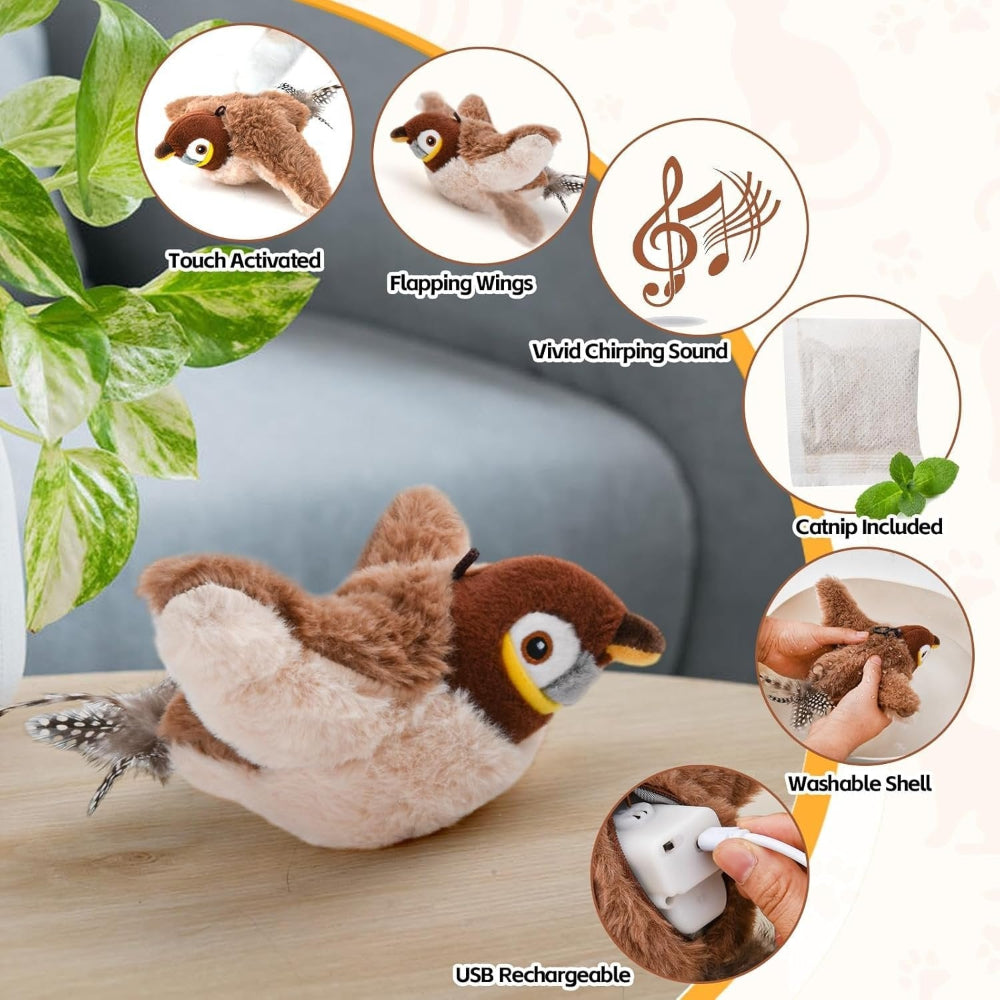 Rechargeable Cat Toy Interactive Bird With Realistic Chirps And Flapping Wings