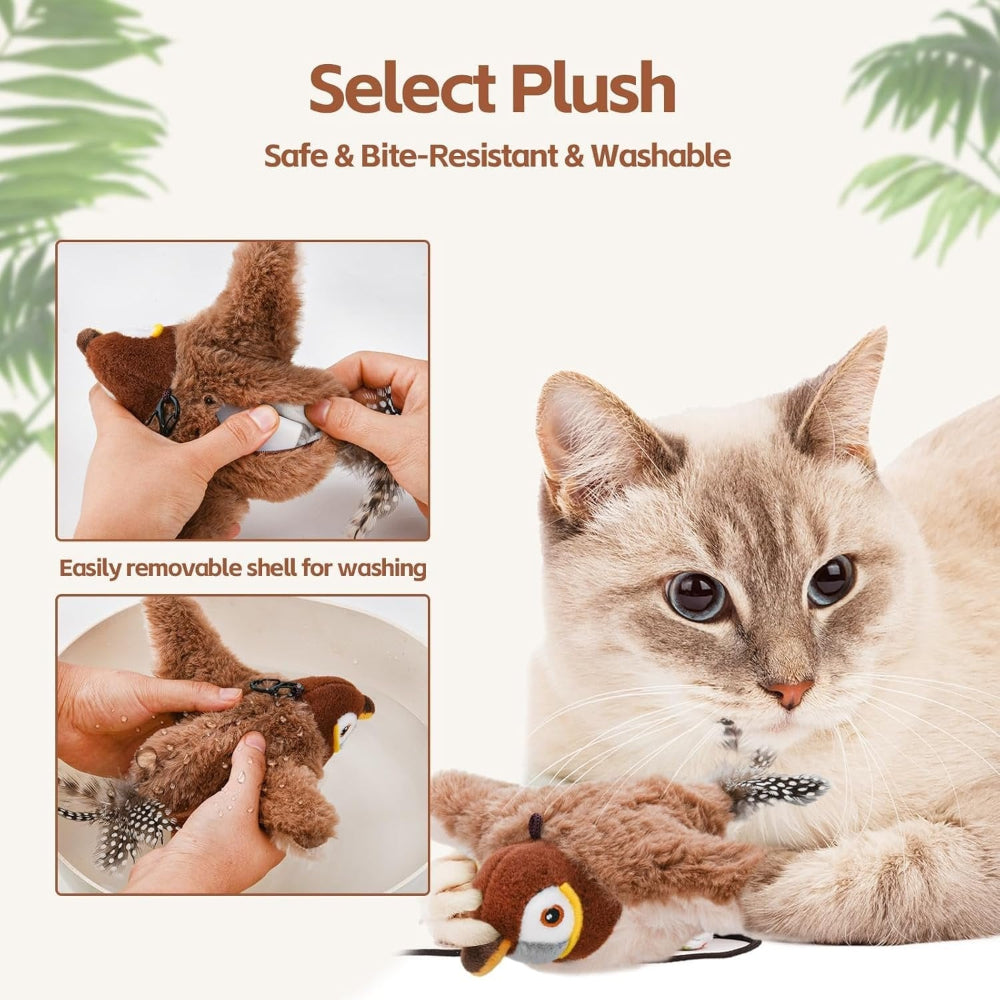Rechargeable Cat Toy Interactive Bird With Realistic Chirps And Flapping Wings