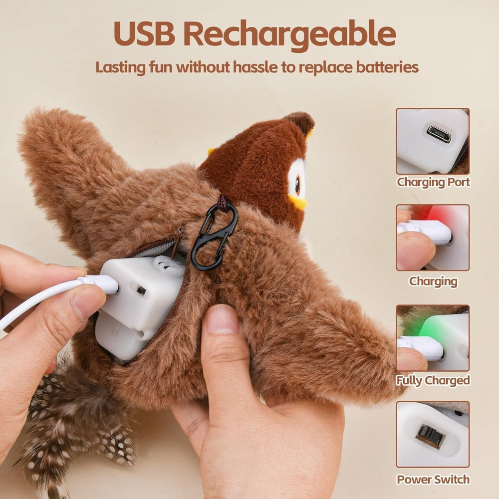 Rechargeable Cat Toy Interactive Bird With Realistic Chirps And Flapping Wings