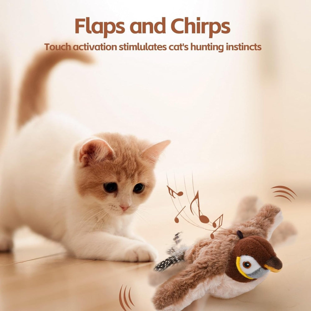 Rechargeable Cat Toy Interactive Bird With Realistic Chirps And Flapping Wings