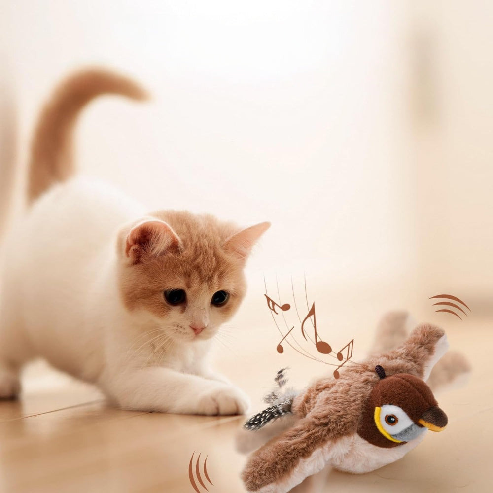 Rechargeable Cat Toy Interactive Bird With Realistic Chirps And Flapping Wings
