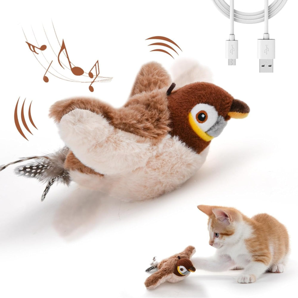 Rechargeable Cat Toy Interactive Bird With Realistic Chirps And Flapping Wings