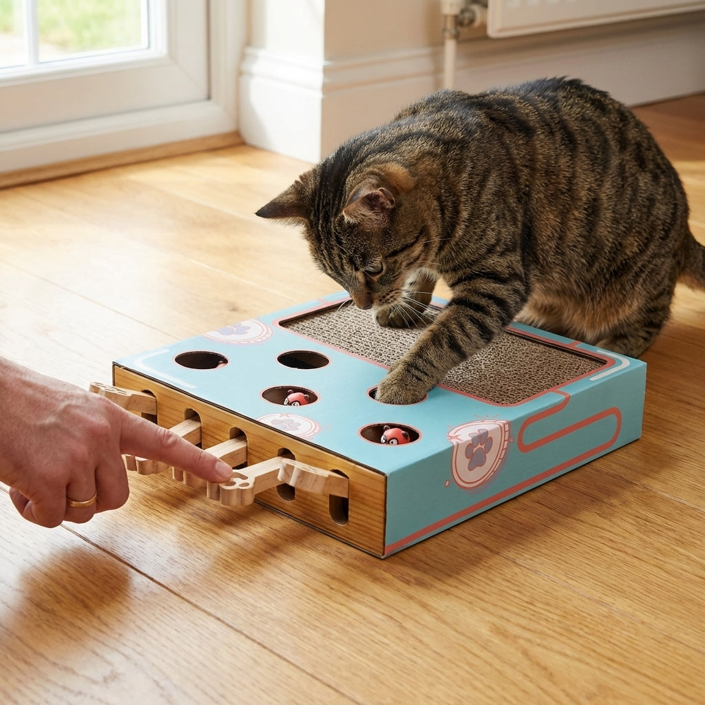Scatola Gioco Interattiva Whack-a-Mole per Gatti con Cartone Ondulato per Graffi | Rosalyssa