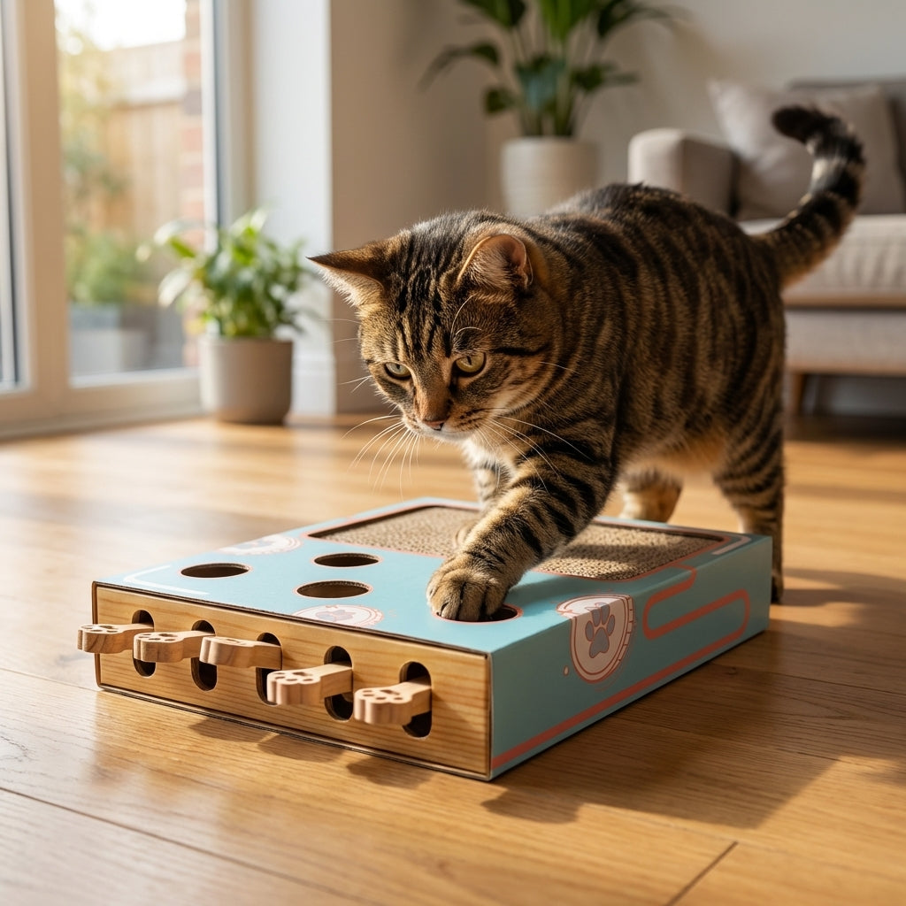 Scatola Gioco Interattiva Whack-a-Mole per Gatti con Cartone Ondulato per Graffi | Rosalyssa