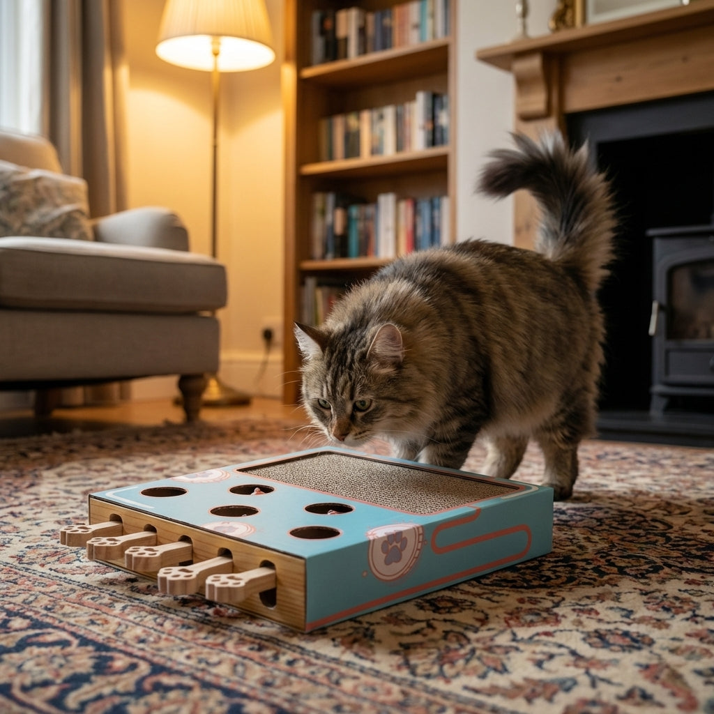 Scatola Gioco Interattiva Whack-a-Mole per Gatti con Cartone Ondulato per Graffi | Rosalyssa