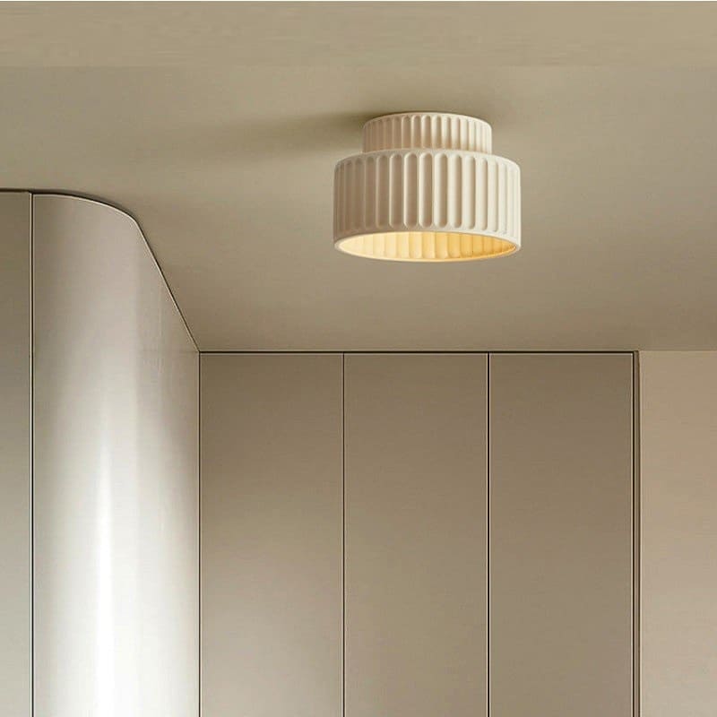 Lampada da soffitto in resina rigata E27 bianca design compatto retrò per soggiorno