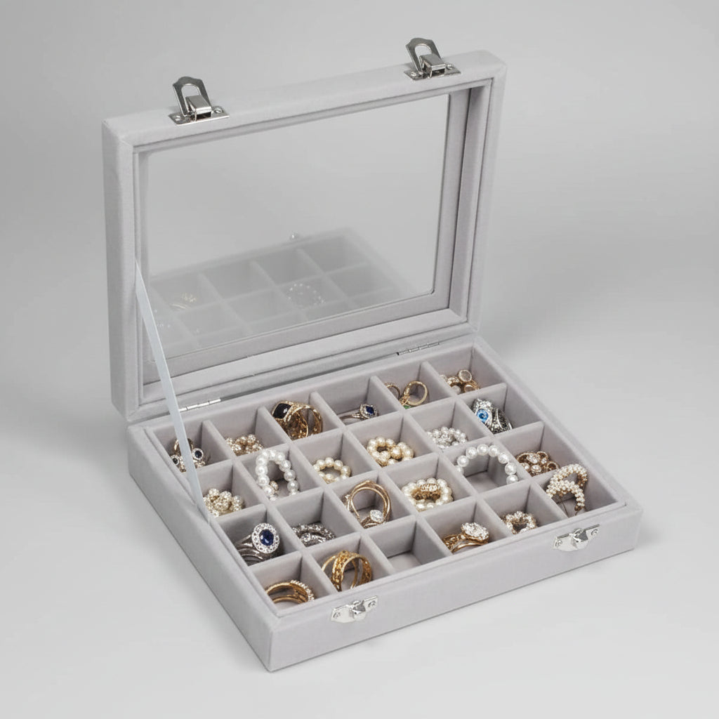 Mother's Day Velvet Jewelry Tray With Glass Lid Storage Box